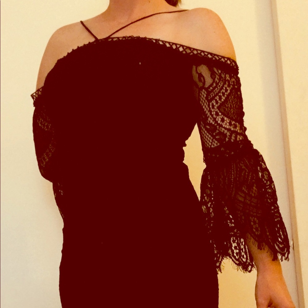 Lace off the shoulder black dress